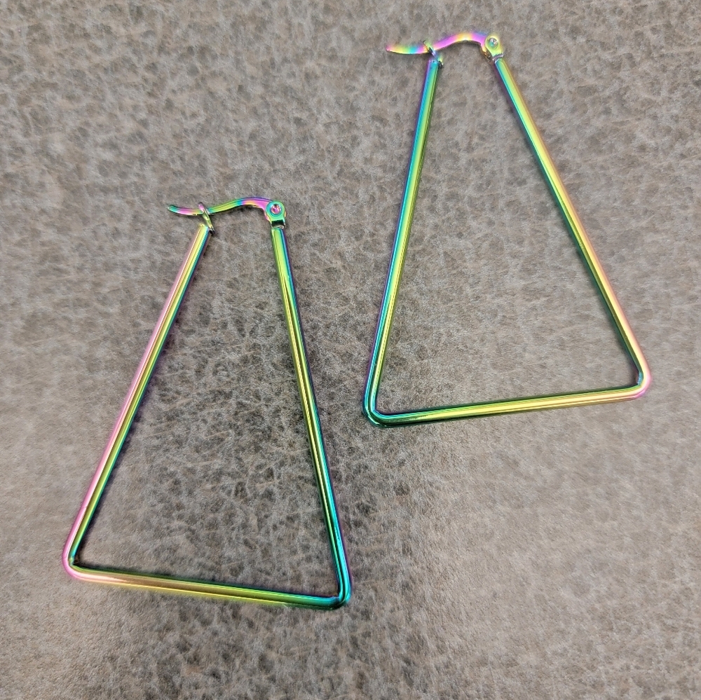 Rainbow Triangle Hoop Earrings